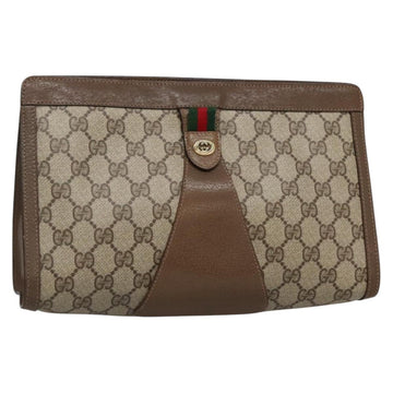 GUCCI GG Supreme Web Sherry Line Clutch Bag PVC Beige Gold 89 01 033 Auth BA4626
