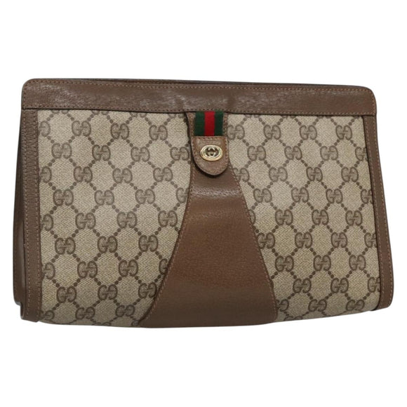 GUCCI GG Supreme Web Sherry Line Clutch Bag PVC Beige Gold 89 01 033 Auth BA4626
