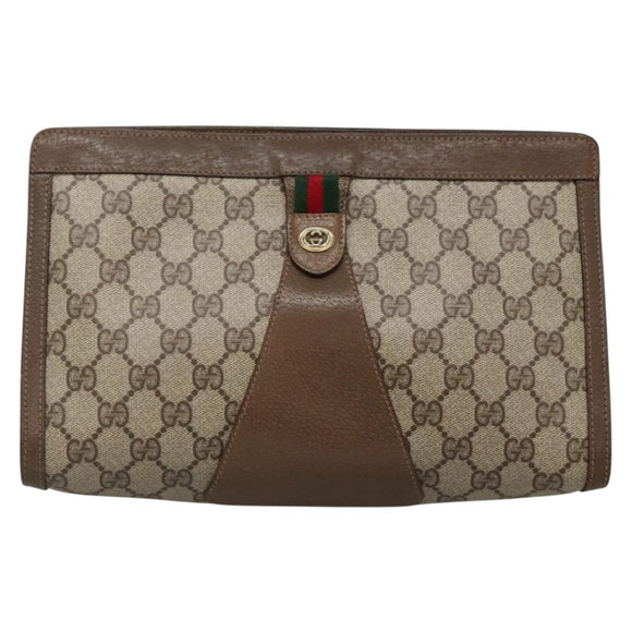 GUCCI GG Supreme Web Sherry Line Clutch Bag PVC Beige Gold 89 01 033 Auth BA4626