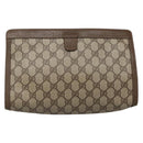 GUCCI GG Supreme Web Sherry Line Clutch Bag PVC Beige Gold 89 01 033 Auth BA4626-3