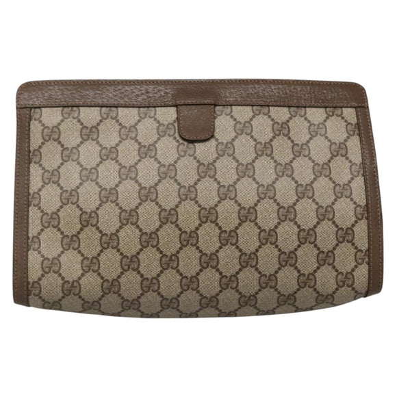 GUCCI GG Supreme Web Sherry Line Clutch Bag PVC Beige Gold 89 01 033 Auth BA4626