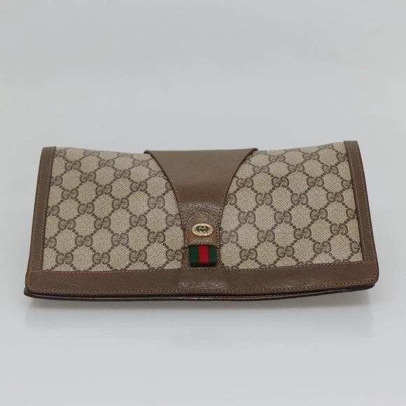 GUCCI GG Supreme Web Sherry Line Clutch Bag PVC Beige Gold 89 01 033 Auth BA4626