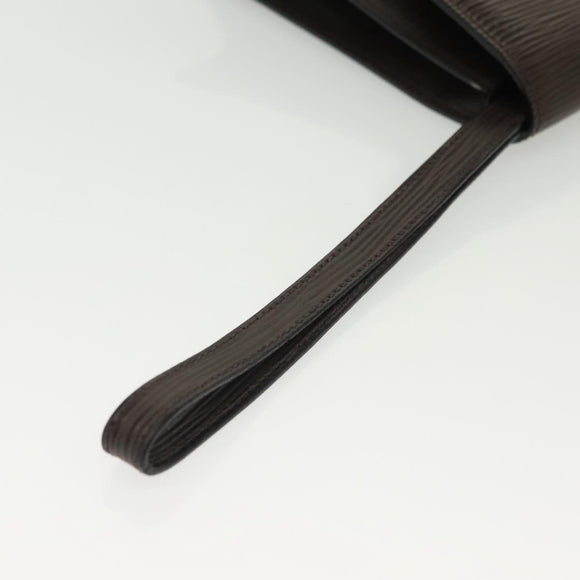 FENDI Clutch Bag Leather Dark Brown Gold Auth BA4627