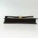 FENDI Clutch Bag Leather Dark Brown Gold Auth BA4627-5