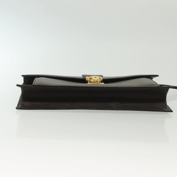 FENDI Clutch Bag Leather Dark Brown Gold Auth BA4627