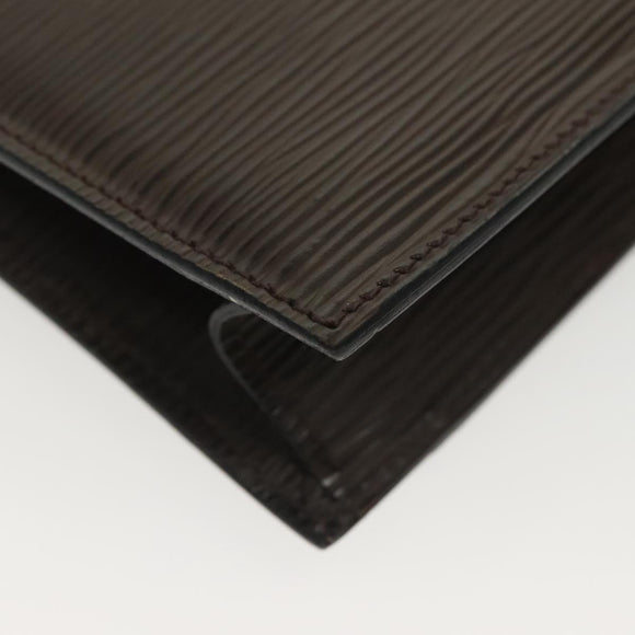 FENDI Clutch Bag Leather Dark Brown Gold Auth BA4627