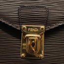 FENDI Clutch Bag Leather Dark Brown Gold Auth BA4627-9