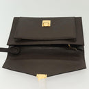 FENDI Clutch Bag Leather Dark Brown Gold Auth BA4627-10