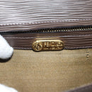 FENDI Clutch Bag Leather Dark Brown Gold Auth BA4627-18