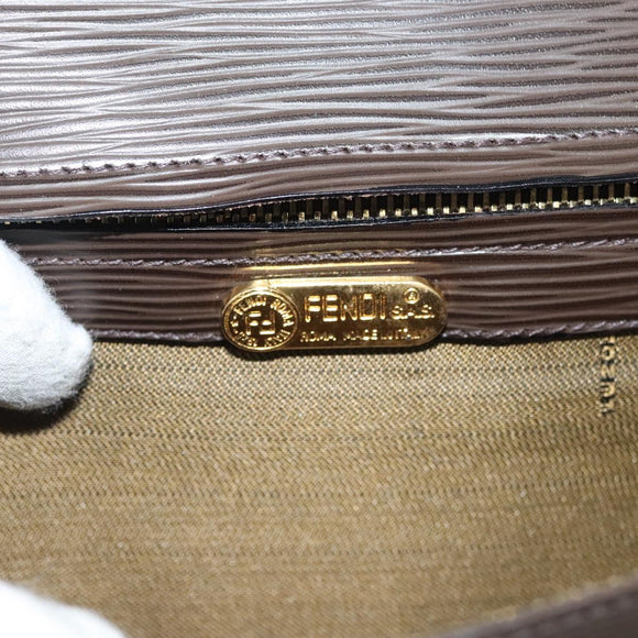 FENDI Clutch Bag Leather Dark Brown Gold Auth BA4627