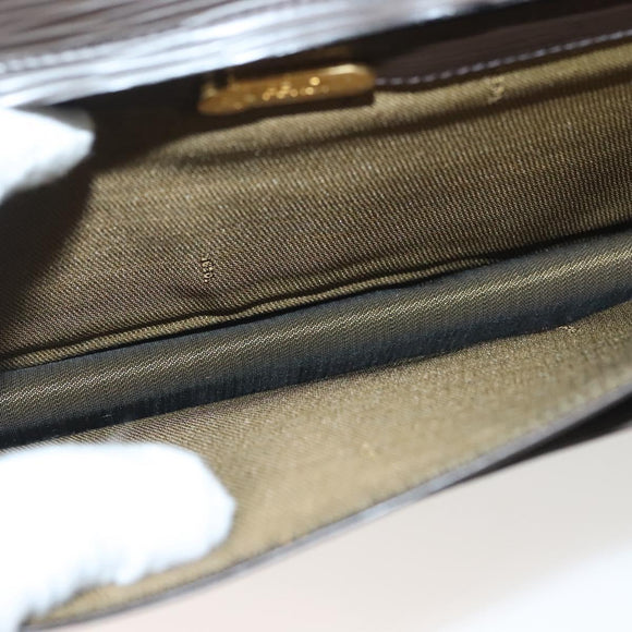 FENDI Clutch Bag Leather Dark Brown Gold Auth BA4627