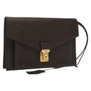 FENDI Clutch Bag Leather Dark Brown Gold Auth BA4627-1
