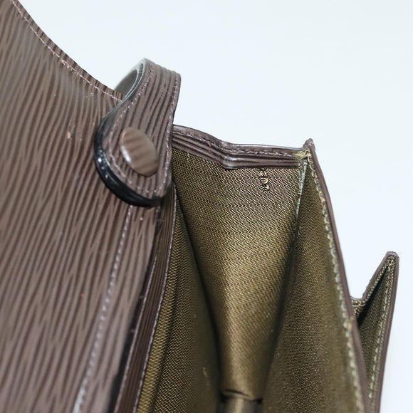 FENDI Clutch Bag Leather Dark Brown Gold Auth BA4627