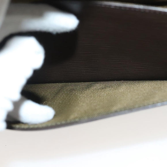 FENDI Clutch Bag Leather Dark Brown Gold Auth BA4627