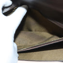 FENDI Clutch Bag Leather Dark Brown Gold Auth BA4627-22