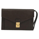FENDI Clutch Bag Leather Dark Brown Gold Auth BA4627-13