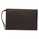FENDI Clutch Bag Leather Dark Brown Gold Auth BA4627-2