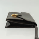 FENDI Clutch Bag Leather Dark Brown Gold Auth BA4627-3