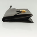 FENDI Clutch Bag Leather Dark Brown Gold Auth BA4627-4
