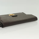 FENDI Clutch Bag Leather Dark Brown Gold Auth BA4627-6