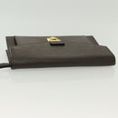 FENDI Clutch Bag Leather Dark Brown Gold Auth BA4627-14