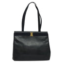 Salvatore Ferragamo Tote Bag Leather Embossed Navy Gold Auth BA4645-2