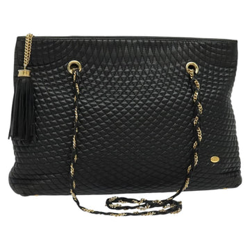 BALLY Chain Shoulder Bag Leather Black Gold Auth BA4648
