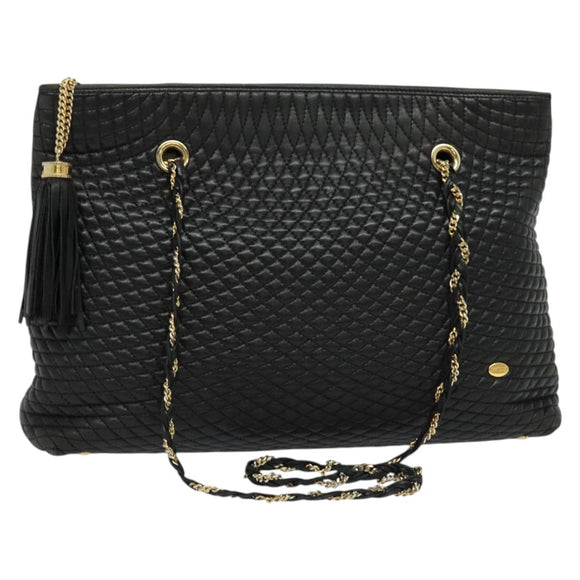 BALLY Chain Shoulder Bag Leather Black Gold Auth BA4648