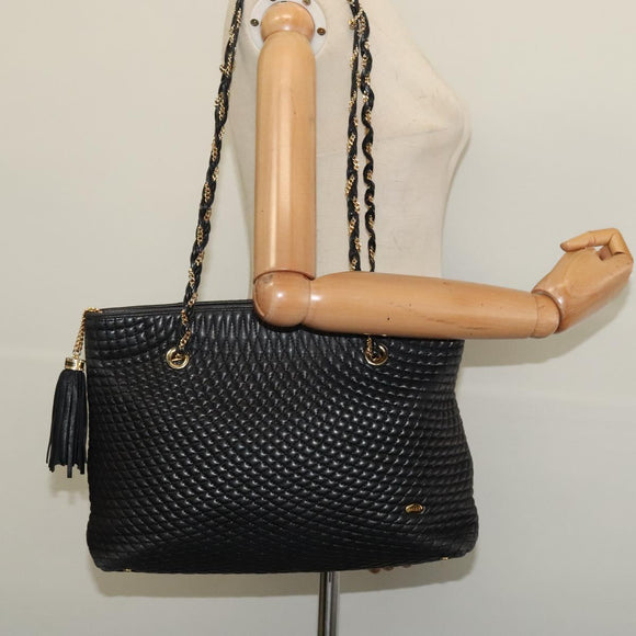 BALLY Chain Shoulder Bag Leather Black Gold Auth BA4648