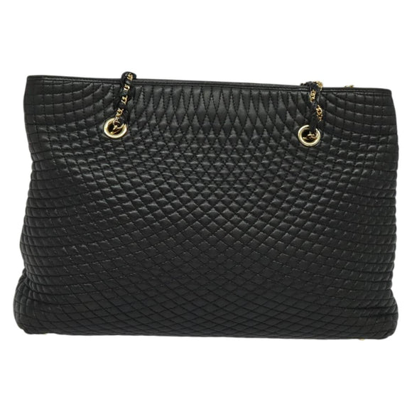 BALLY Chain Shoulder Bag Leather Black Gold Auth BA4648