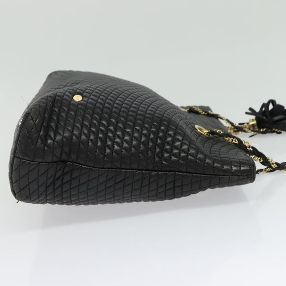 BALLY Chain Shoulder Bag Leather Black Gold Auth BA4648