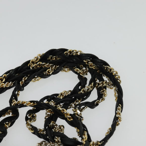 BALLY Chain Shoulder Bag Leather Black Gold Auth BA4648