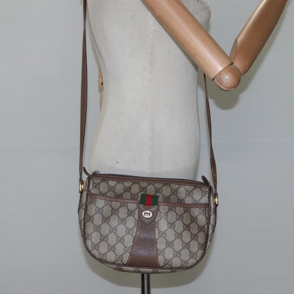 GUCCI GG Supreme Web Sherry Line Shoulder Bag PVC Beige Red 89 02 032 Auth BA465