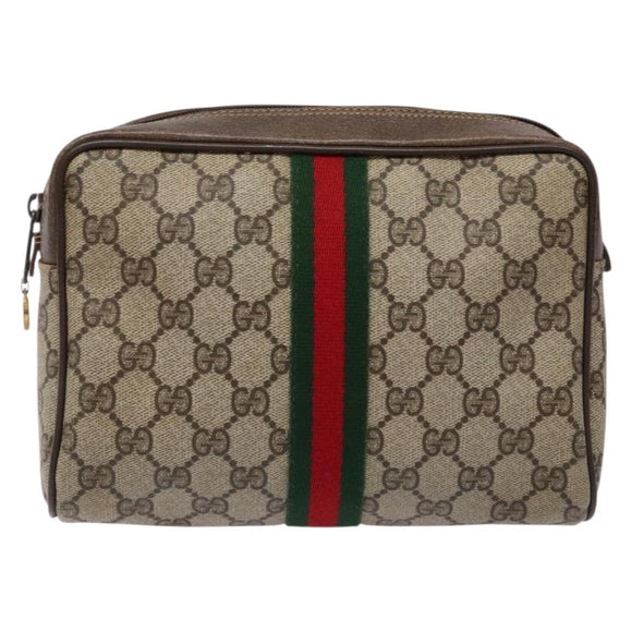 GUCCI GG Supreme Web Sherry Line Clutch Bag PVC Beige Gold 010 378 Auth BA4656