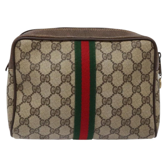 GUCCI GG Supreme Web Sherry Line Clutch Bag PVC Beige Gold 010 378 Auth BA4656