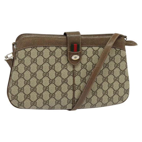 GUCCI GG Supreme Web Sherry Line Shoulder Bag PVC Beige Red Auth BA4658