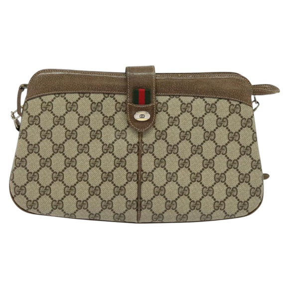 GUCCI GG Supreme Web Sherry Line Shoulder Bag PVC Beige Red Auth BA4658