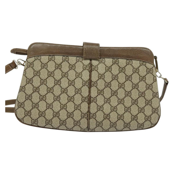 GUCCI GG Supreme Web Sherry Line Shoulder Bag PVC Beige Red Auth BA4658