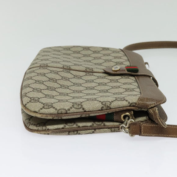 GUCCI GG Supreme Web Sherry Line Shoulder Bag PVC Beige Red Auth BA4658