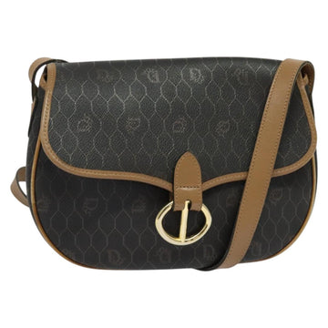 Christian Dior Honeycomb Canvas Shoulder Bag PVC Black Gold Auth BA4665