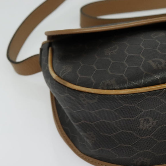 Christian Dior Honeycomb Canvas Shoulder Bag PVC Black Gold Auth BA4665