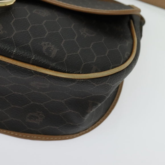 Christian Dior Honeycomb Canvas Shoulder Bag PVC Black Gold Auth BA4665
