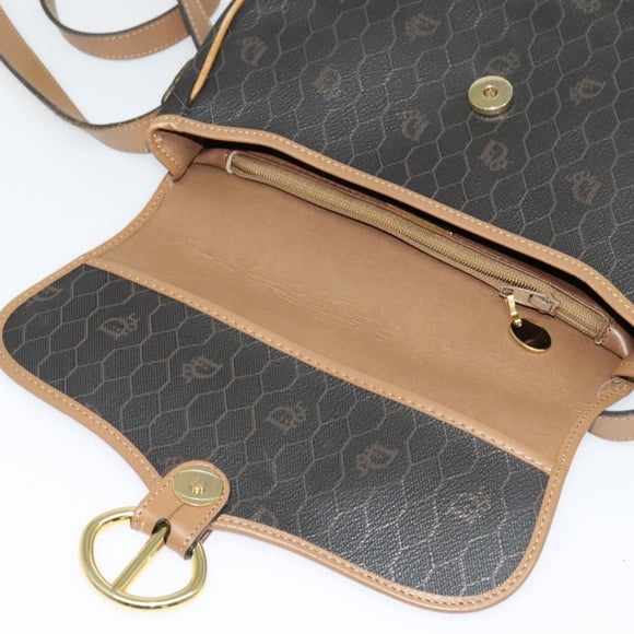 Christian Dior Honeycomb Canvas Shoulder Bag PVC Black Gold Auth BA4665