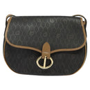 Christian Dior Honeycomb Canvas Shoulder Bag PVC Black Gold Auth BA4665-13