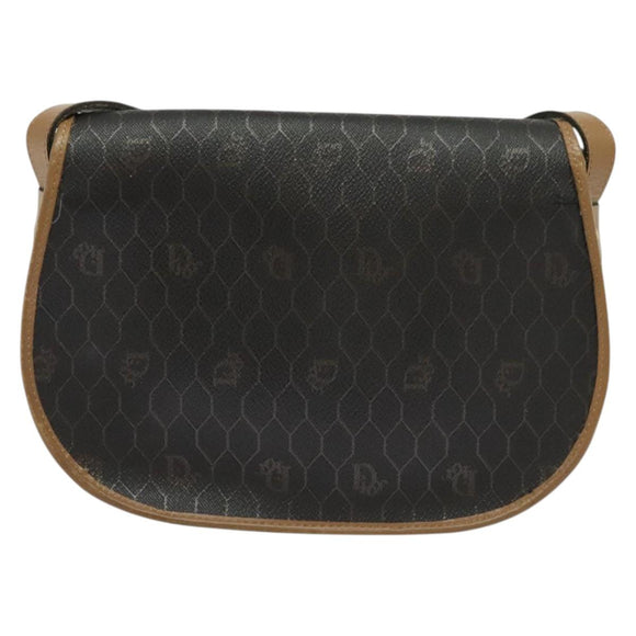 Christian Dior Honeycomb Canvas Shoulder Bag PVC Black Gold Auth BA4665