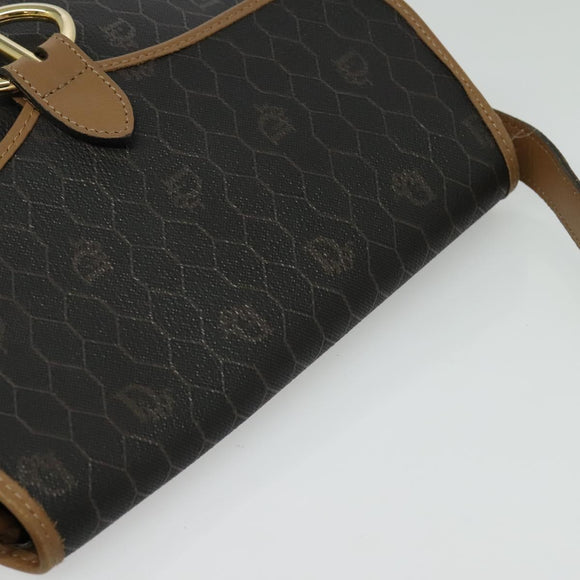 Christian Dior Honeycomb Canvas Shoulder Bag PVC Black Gold Auth BA4665