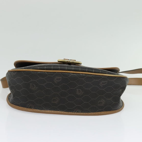 Christian Dior Honeycomb Canvas Shoulder Bag PVC Black Gold Auth BA4665