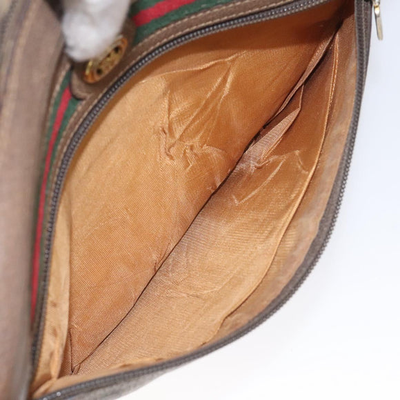 GUCCI GG Supreme Web Sherry Line Shoulder Bag PVC Leather Beige Red Auth BA467