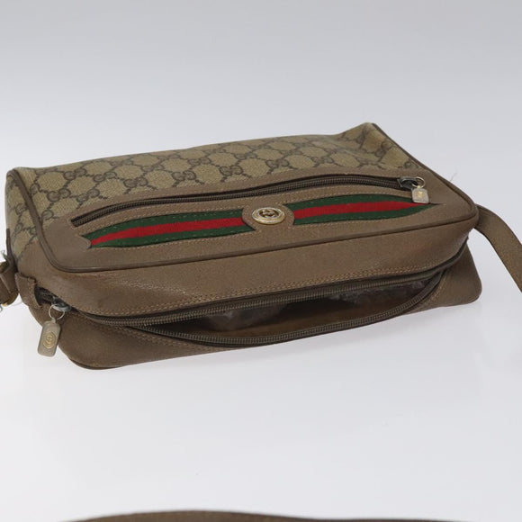 GUCCI GG Supreme Web Sherry Line Shoulder Bag PVC Leather Beige Red Auth BA467