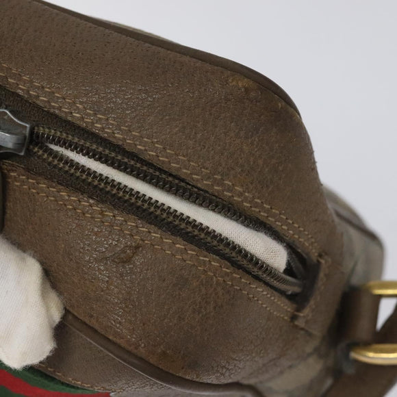 GUCCI GG Supreme Web Sherry Line Shoulder Bag PVC Leather Beige Red Auth BA467